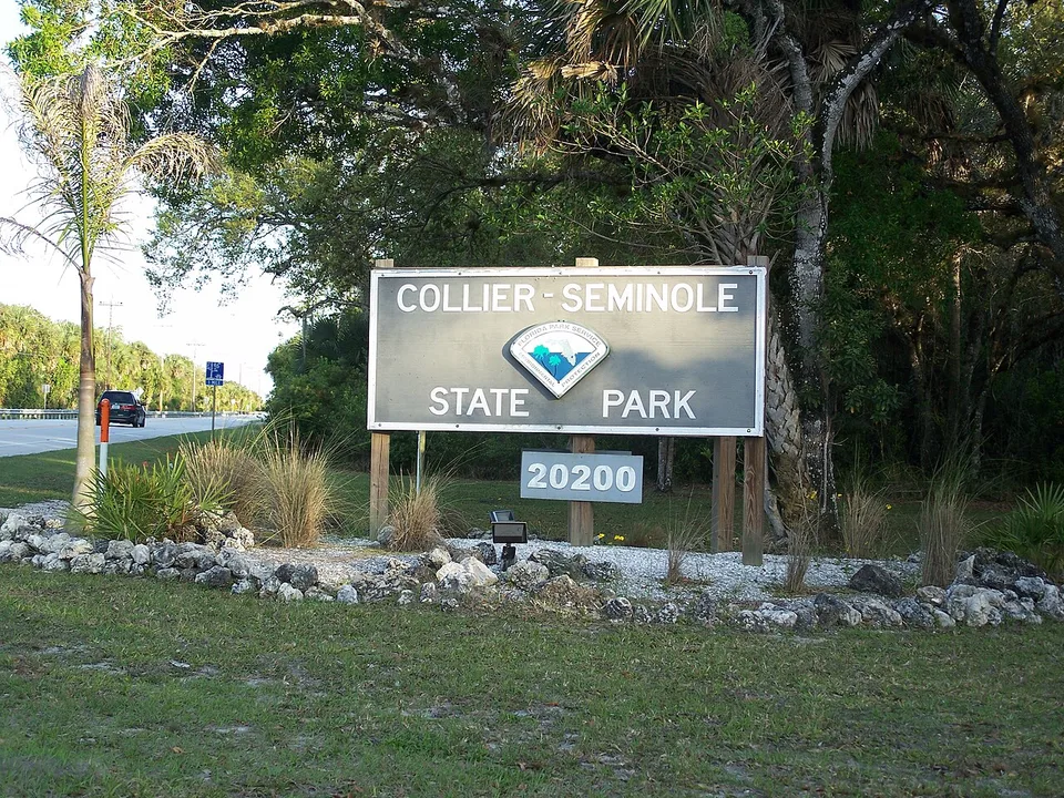 Entrance sign at Collier-Seminole State Park