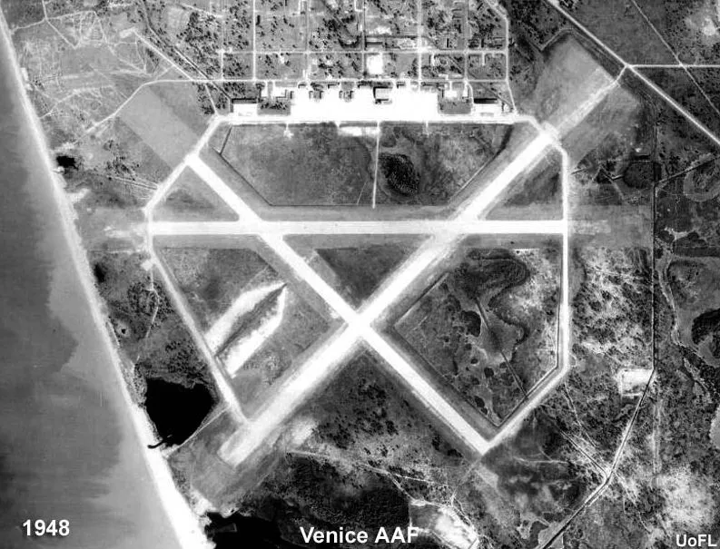 Historical aerial photograph of Venice Army Airfield, Venice, Florida, 1948.