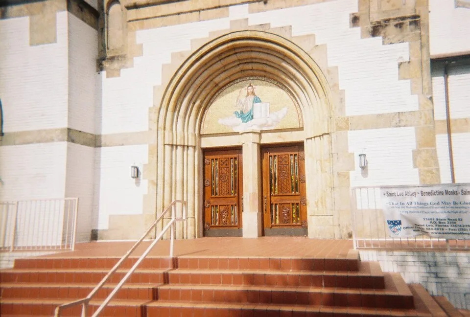 Church of the Holy Cross entrance at Saint Leo Abbey