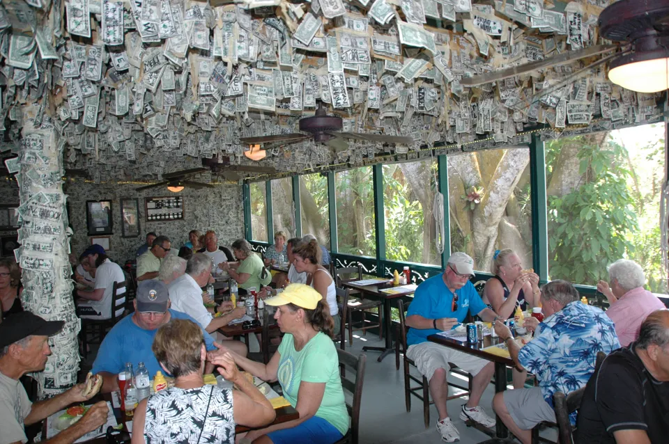 Interior of Cabbage Key Bar at Cabbage Key Inn and Restaurant, Florida, 2016.